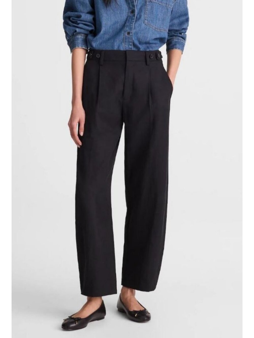 Madewell OA012 The Barrel Leg Pant in Drapey Twill True Black Size 4 NWT - Picture 1 of 5